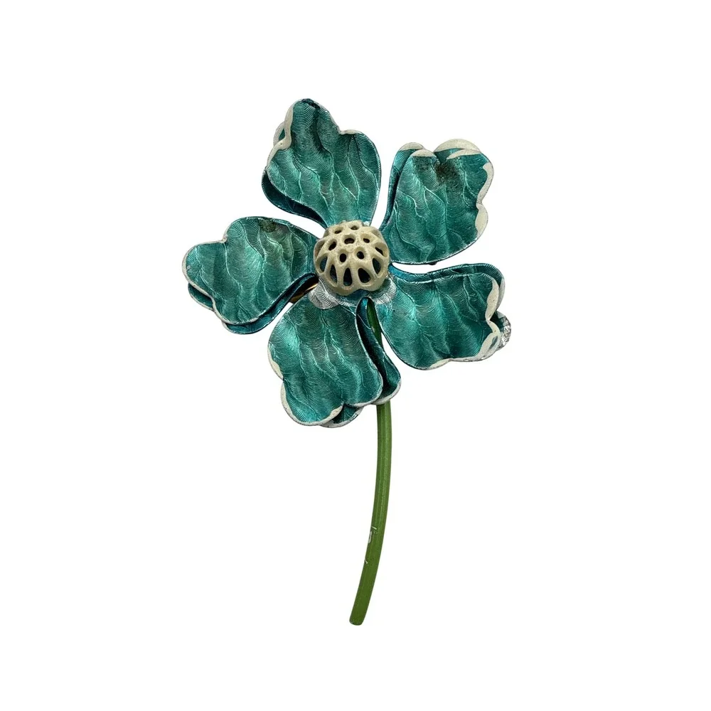Vintage‎ Enamel Flower Brooch Lot 7pc Mod Pop Art Floral Pins Red White Teal
